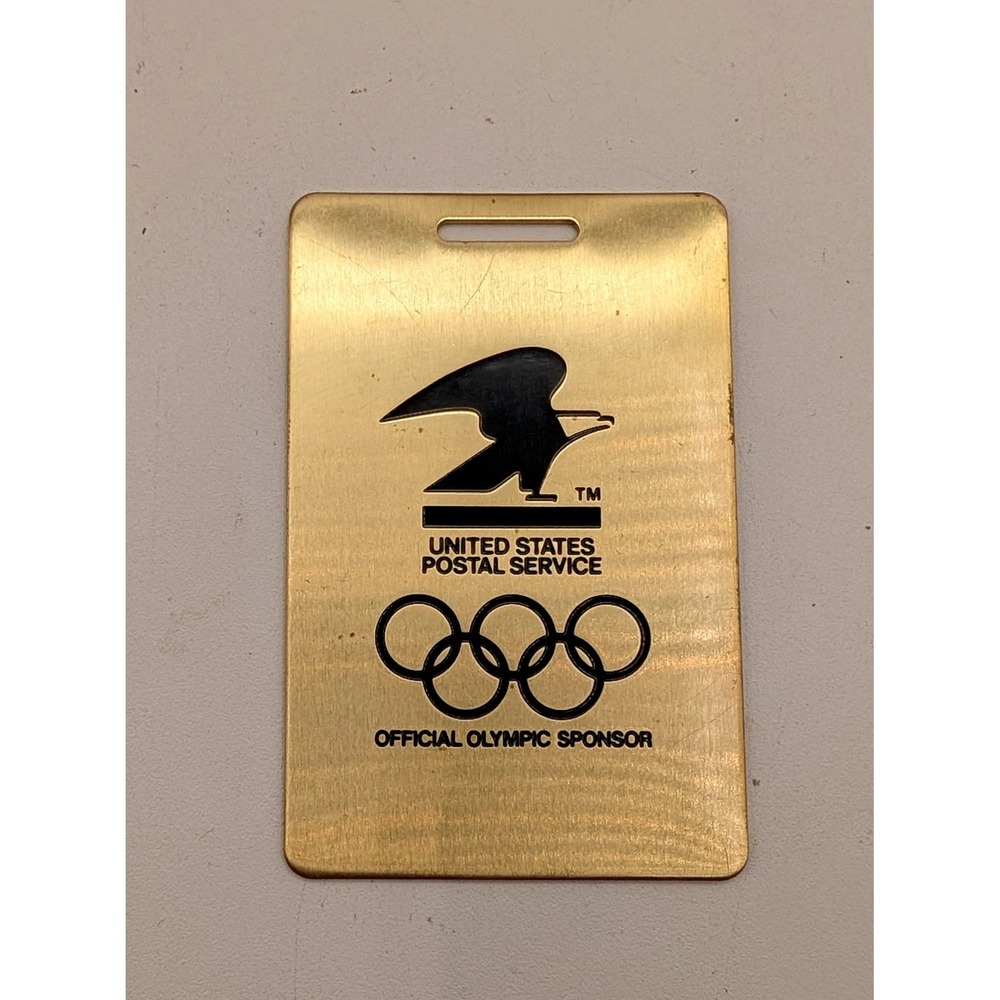 Vintage USPS Official 1992 Olympic Sponsor Brass Luggage Tag